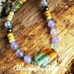 Purple jade beaded handmade necklace